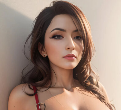 Portrait of an Asian woman being photographed against a wall in preparation for a contest