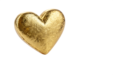 gold heart with a reflection of itself isolated on white background png, ai generated