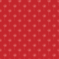 Seamless Pattern of White Dandelions on a Red Background