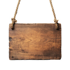 Wooden hanging sign board isolated on transparent background.