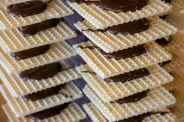 Chocolate served on a wafer, chocolate tasting experience.