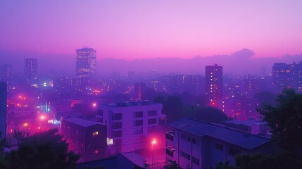 Obraz premium Vibrant city skyline at twilight
