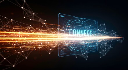 High-tech connection concept illustration featuring abstract light streams and futuristic interface