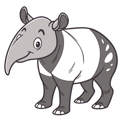 Cartoon malayan tapir illustration standing isolated on white background animal vector