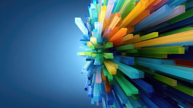 Vibrant Abstract Artwork of Colorful Streaks Radiating in Various Directions on a Blue Background, Showcasing Dynamic Motion and Energy in Modern Design Aesthetic