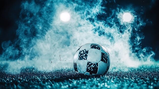 Urban football action scene neonlit field dynamic sports content gritty environment low angle view vibrant concept