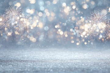 Shimmering winter wonderland background featuring festive golden bokeh lights and soft blue tones, creating a magical atmosphere for Christmas, New Year, or holiday celebrations.
