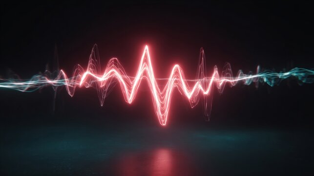 Abstract Waveform Glowing in Red and Blue