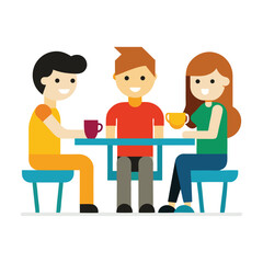 Friends enjoying coffee break together flat vector illustration design template