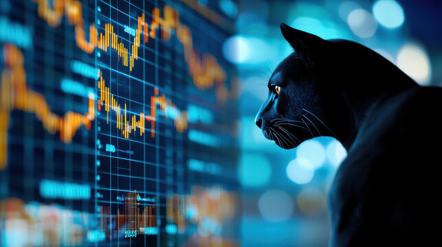 Puma observing financial graph with vibrant colors, symbolizing market analysis and strategy