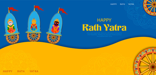 chariot of Lord Jagannath, Balabhadra and Subhadra on annual Rathayatra in Odisha festival background