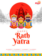 chariot of Lord Jagannath, Balabhadra and Subhadra on annual Rathayatra in Odisha festival background