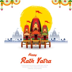 Selbstklebende Fototapeten chariot of Lord Jagannath, Balabhadra and Subhadra on annual Rathayatra in Odisha festival background © vectomart