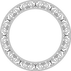 Vector black contour round classic byzantine ornament. Circle, ring, border, Ancient Greece, Eastern Roman Empire frame. Decoration of the Russian Orthodox Church
