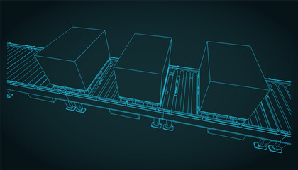 Conveyor line with boxes on pallets close-up sketch © blacklight_trace