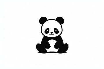 Naklejka premium Simple line art vector of a cute panda sitting down with clean edges and minimalistic black and white flat design logo style