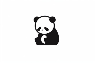 Fototapeta premium Simple line art vector of a cute panda sitting down with clean edges and minimalistic black and white flat design logo style