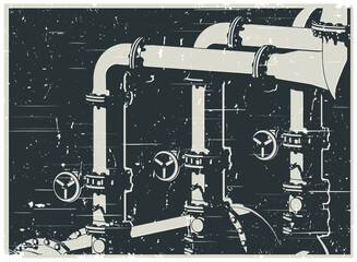 Industrial valves and pipes close up retro poster