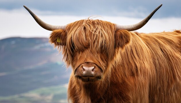 isolated regal highland cow with long flowing hair standing confidently for a striking image - Powered by Adobe