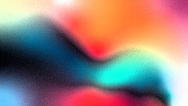 Vibrant rainbow, orange blue teal white psychedelic grainy gradient color flow wave on black background, music cover dance party poster design. - Powered by Adobe