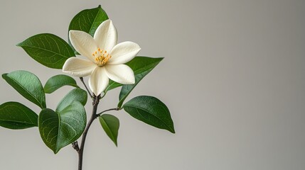 Delicate white flower with lush green leaves