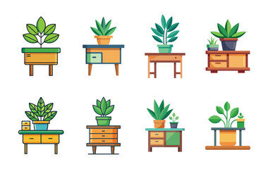 Desk plants icons set.