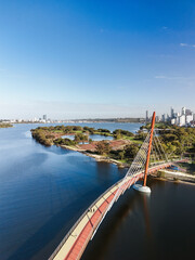 Vertical aerial view of Boorloo Bridge and Heirisson Island in Perth, Western Australia