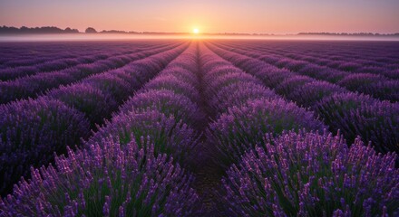 Obraz premium Lavender Field at Sunrise Serenity and Natural Beauty