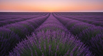 Obraz premium Vast Purple Lavender Field at Sunrise Breathtaking Beauty