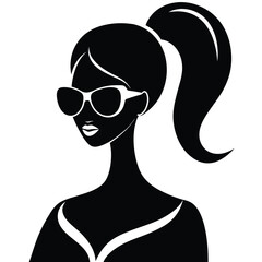 Stylish Woman Silhouette with Sunglasses and High Ponytail