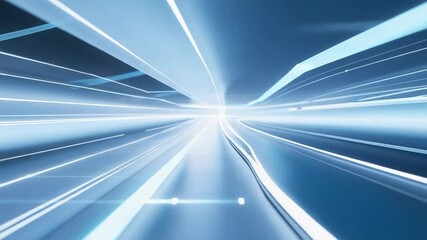 Responding to signal camera racing through digital tunnel, with streaming beams and floating icons - Powered by Adobe