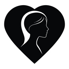 Elegant Woman's Silhouette in a Heart Symbol of Love, Beauty, and Femininity