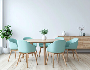 Fototapeta premium Create a cozy chic dining room in mint green scandinavian style home environment stylish design