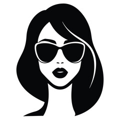 Stylish Woman with Sunglasses Black and White Portrait Illustration