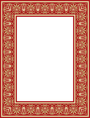 Vector gold with red classic Greek square ornament. Rectangle of Ancient Greece and Roman Empire. Byzantine painting of walls, floors and ceilings. Decoration of European palaces.
