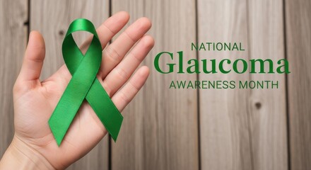 Glaucoma Awareness Month Hand Holding Green Ribbon Symbolizes Support