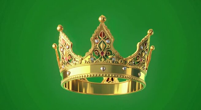 Regal gold crown symbolizing royalty and power on a vibrant green background