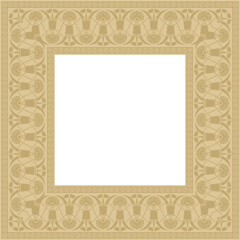 Vector golden classic Greek square ornament. Rectangle of Ancient Greece and Roman Empire. Byzantine painting of walls, floors and ceilings. Decoration of European palaces.
