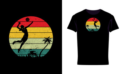 Retro Sunset Volleyball Design with Palm Trees