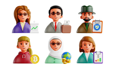 Set of Finance Characters 3D Icons Including Business Analyst, CFO, and More