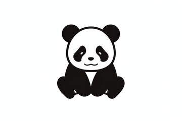 Cute sitting panda bear vector logo with bold black outlines, simple shapes, and kawaii style on white isolated background.