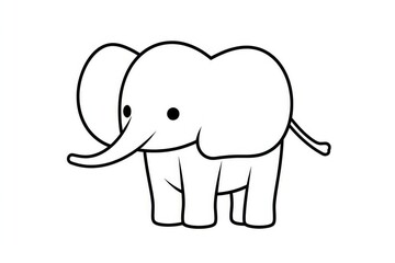 Fototapeta premium Cute baby elephant simple line drawing with bold black outline, minimalist vector illustration for children’s coloring book page.