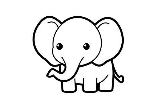 Cute baby elephant simple line drawing with bold black outline, minimalist vector illustration for children’s coloring book page.