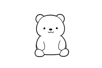 Cute sitting bear simple line drawing with bold black outlines, vector clip art style illustration on white background.