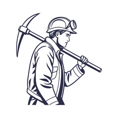 Miner with pickaxe isolated on white background vintage style illustration