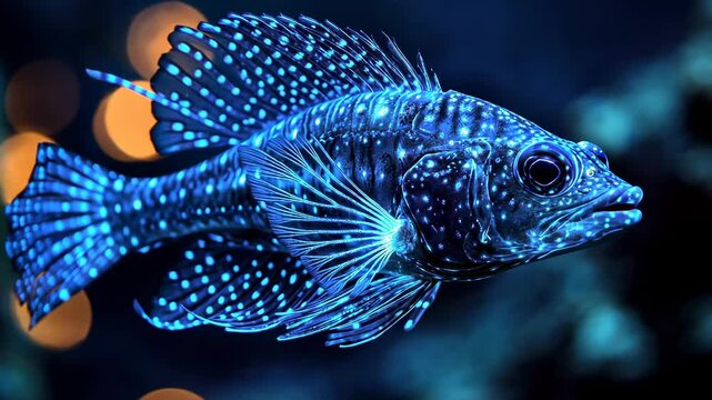 Bioluminescent fish in dark water