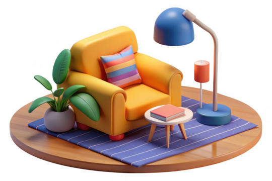 Stylized living room setup isolated on transparent background. use for decoration, interior design, or advertisement. - Powered by Adobe