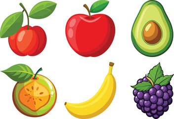 Assorted Fruits on White Cherries, Apple, Avocado, Orange, Banana, Blackberry