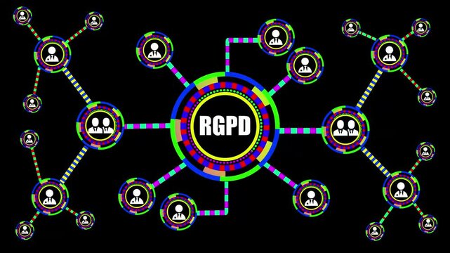 Businessman presses button RGPD general data protection regulation on virtual electronic user web interface Global communication network Business people social network and business connections.