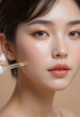 Applying Facial Serum Glowing Skin and Beauty Treatment